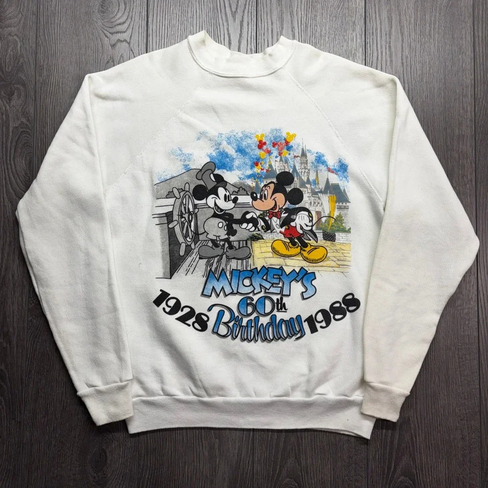 Vintage Disney Mickey's 60th Birthday Large Sweatshirt 1928-1988 White USA Made - Picture 1 of 9